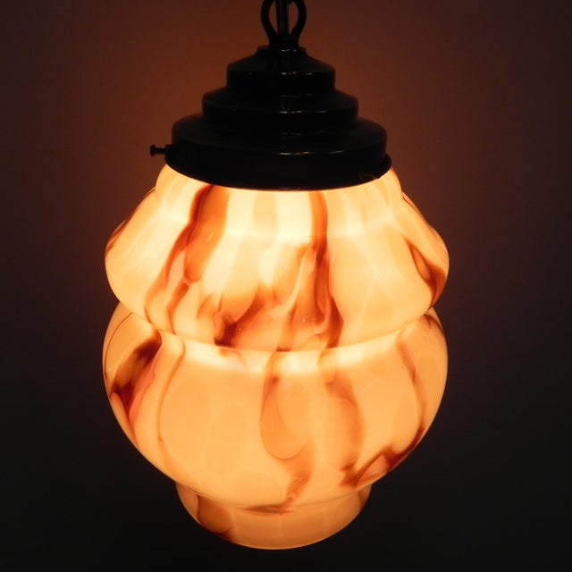 Art Deco Hanging Lamp in Brass and Glass, 1930s For Sale - Image 11 of 18