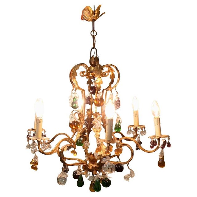 6 Arm Crystal Chandelier with Coloured Fruits, 1920 For Sale - Image 8 of 8