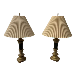 Mid-20th Century Neoclassical Brass and Black Lamps by Rembrandt - a Pair