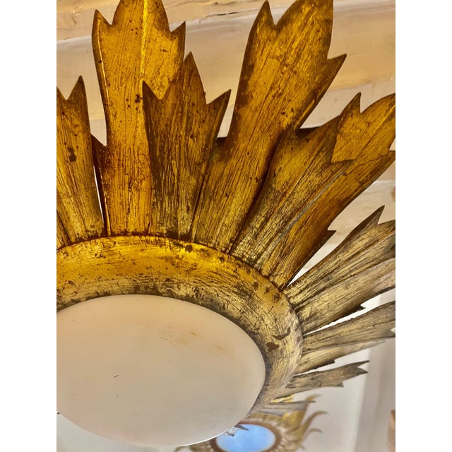 Large Spanish Gilt Gold Crown Flush Mount, 1950 For Sale - Image 6 of 9