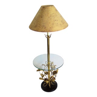 1960s Italian Gold Leaf Table With Floor Lamp For Sale