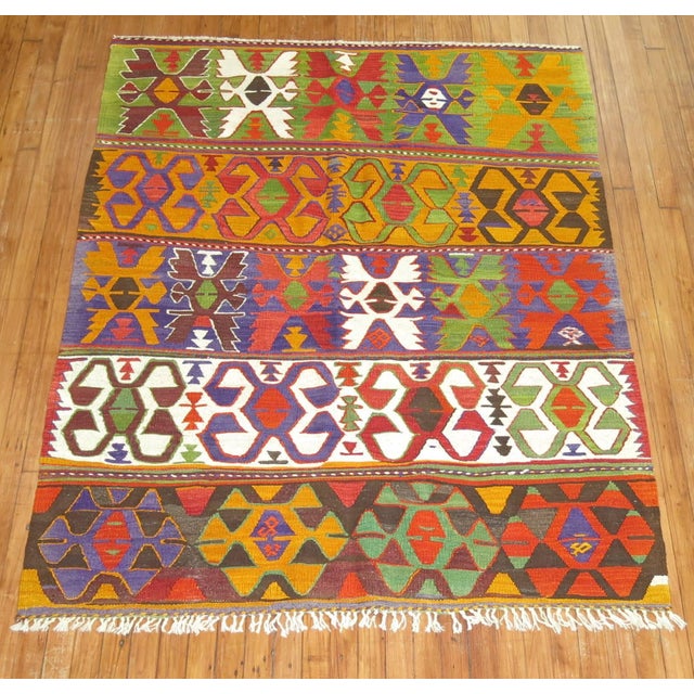 Native American Vintage Kilim - 4'6" x 5'9" For Sale - Image 3 of 6