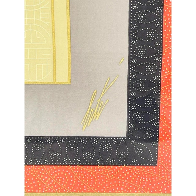 Red Romain De Tirtoff Erté 1987 Loge De Theatre, Framed Silk Scarf Wall Art, Signed For Sale - Image 8 of 10