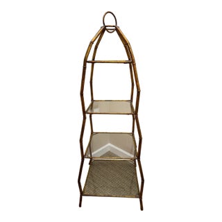Vintage Gold Faux Bamboo Etagere With Glass Shelves For Sale
