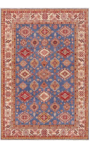 1990s 1990s Vintage Kazak Blue/Beige Wool Rug - 8'8'' X 12'2''