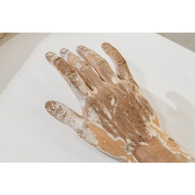 Blue Forearms of a Dressed Saint, Early 20th Century, Pinewood, Set of 2 For Sale - Image 8 of 9
