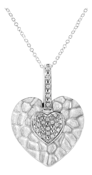.925 Sterling Silver Pave-Set Diamond Accent Heart Shape 18" Pendant Necklace