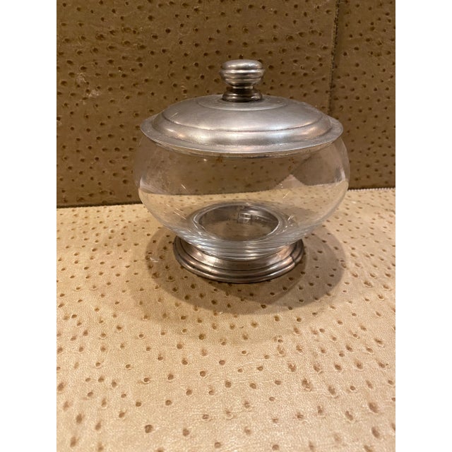 1990s Arte Italica Glass and Pewter Jar With Pewter Cover For Sale - Image 4 of 8