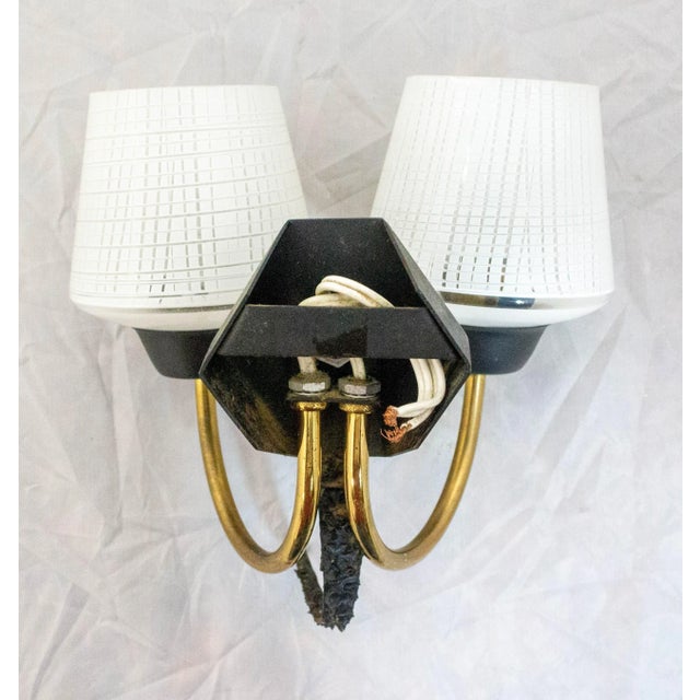 1940s Mid-Century French Wall Sconce with 2-Light Original Glass and Brass, 1940s For Sale - Image 5 of 7