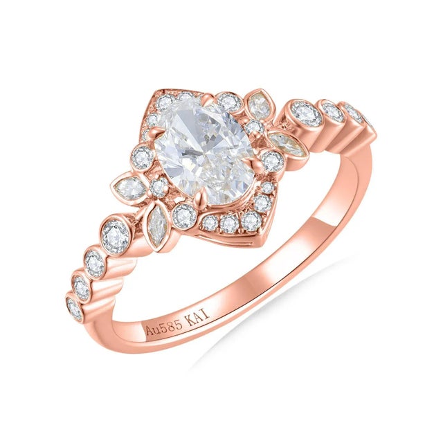 White Kai Oliveleaf Halo 2.4ctw Oval Lab Grown Diamond Ring in 14k Gold (All Sizes Available) For Sale - Image 8 of 10