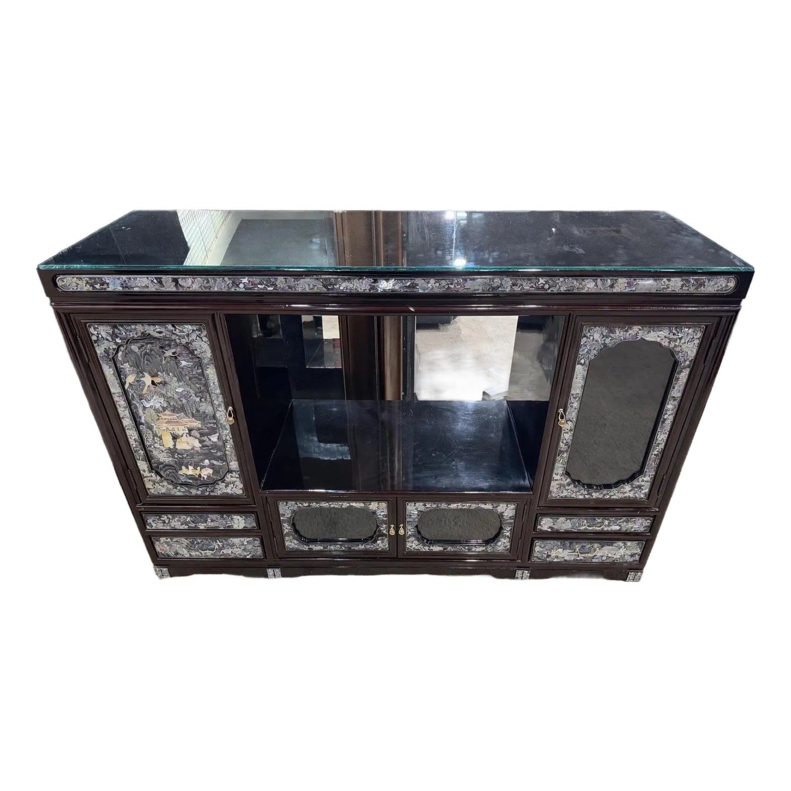 Black Lacquer Buffet With Pearl Inlay | Chairish
