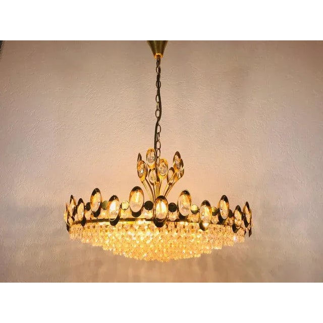Mid-Century Modern Golden Gilded Brass and Crystal Glass Chandelier by Palwa, Germany, 1960s For Sale - Image 3 of 11