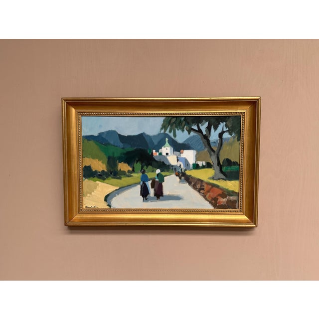 Stig wernheden – “kreta” – original oil on canvas – mediterranean village scene – framed approx. 65 × 42 cm (25.6" ×...