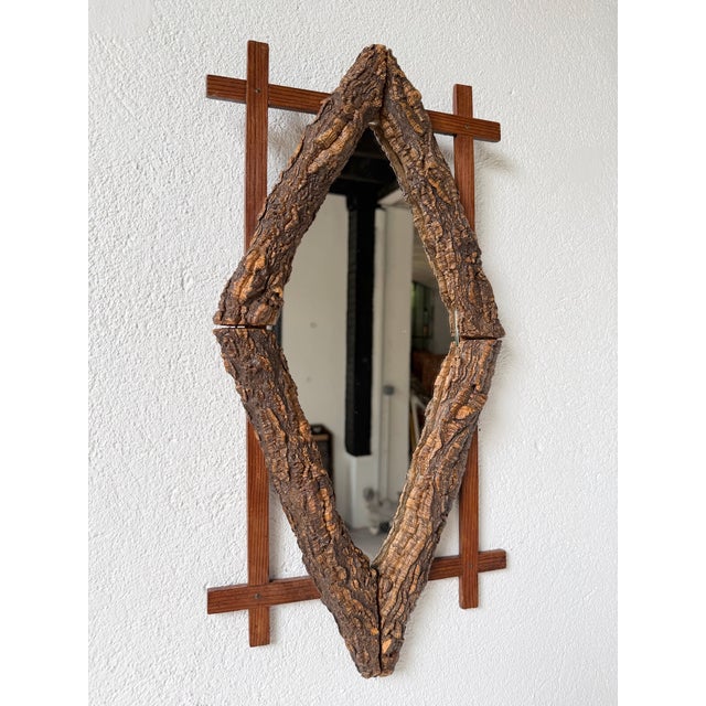 Antique Folk Art Rustic Wooden Mirror, 1900 For Sale - Image 9 of 18