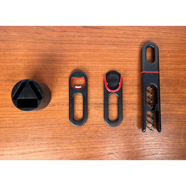 Postmodern Danish Red and Black Bottle Opener and Corkscrew Bar Set by Bjarne Bo for Ideas, Denmark, 1980s, Set of 4 For Sale - Image 13 of 16