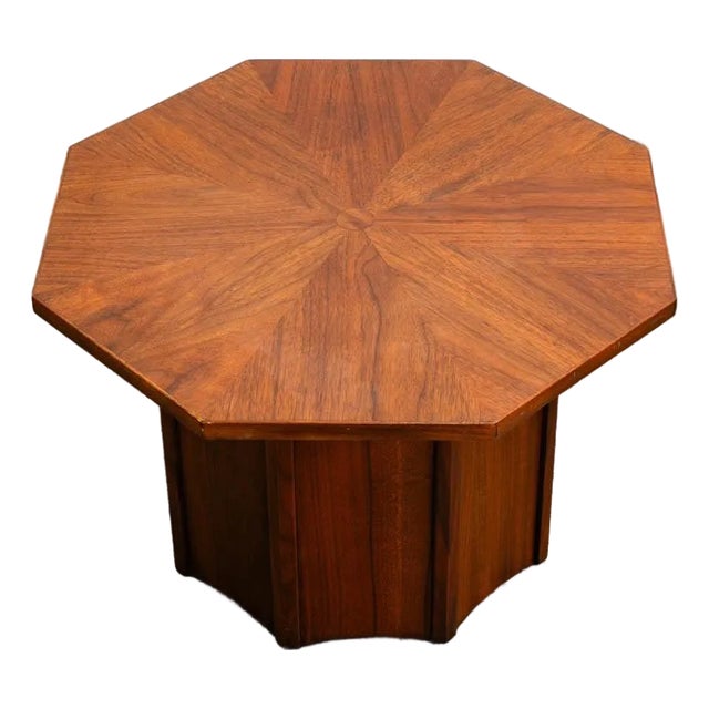 1960s Mid Century Modern End Table Side Lane Octogon Nightstand Danish Walnut MCM 60s For Sale