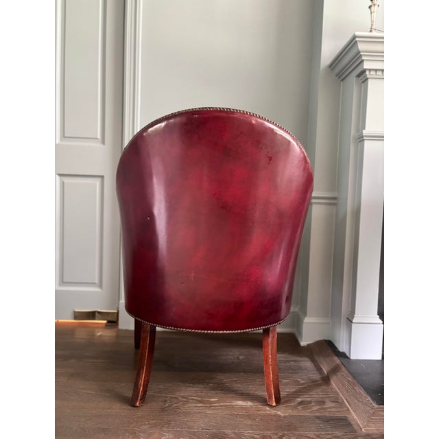 Antique Burgundy Leather Tub Chair For Sale - Image 4 of 7