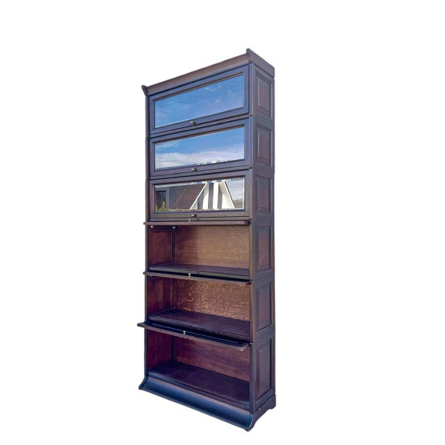 Mahogany and Beveled Glass Bookcase in the style of Globe-Wernicke, 1950s For Sale - Image 3 of 8