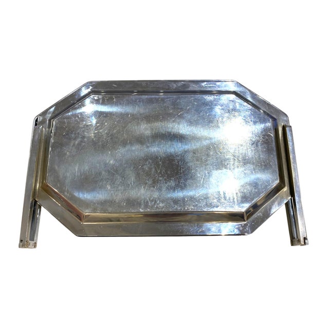 Antique Chrome Chase Brass & Copper Co. Foldable Tiered Serving Tray For Sale - Image 12 of 13