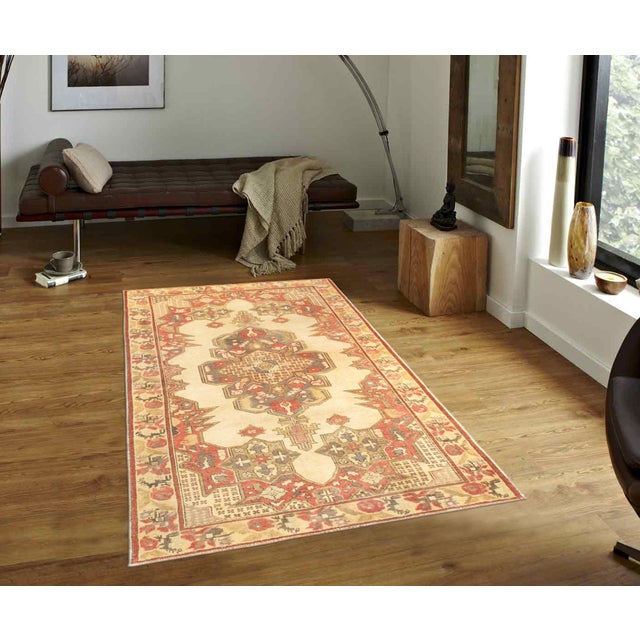 1940s Pasargad Home Vintage Kysery Ivory Wool Area Rug, 4' 5'' X 7' 4'' For Sale - Image 5 of 5
