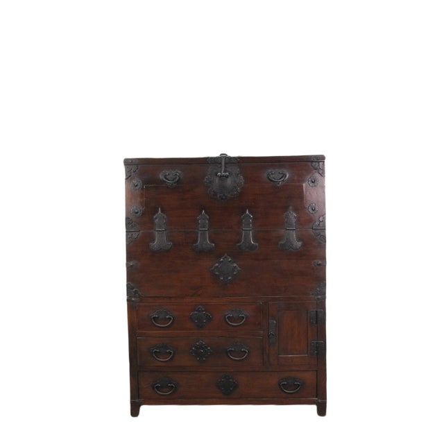 Two Part Dark Brown Antique Korean Cabinet Chest For Sale - Image 13 of 13