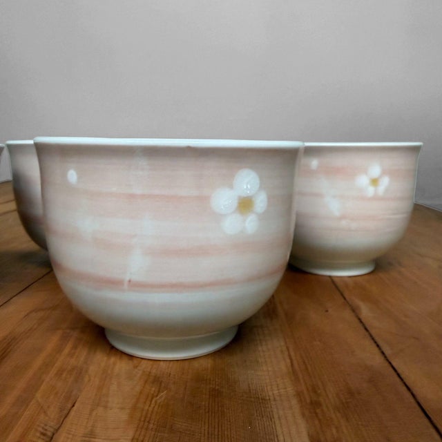 Arita-Yaki Yunomi Tea Bowls with Blossoms, 1980s, Set of 5 For Sale - Image 6 of 16