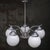 French Art Deco Nickel-Plated 5-Arm Chandelier with White Opaline Glass Globes For Sale - Image 4 of 11