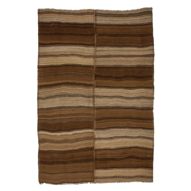 Textile 1960s Vintage Striped Brown Natural Kilim Rug- 6′ × 8′4″ For Sale - Image 7 of 7
