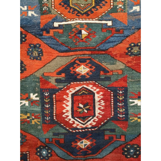 Textile Antique Caucasian Kazak Rug, Hand-Knotted Wool Pile, Geometric Design, Red & Blue, 5' x 7' For Sale - Image 7 of 12