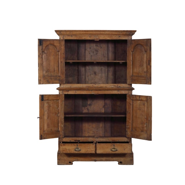 Tan Antique Indian Carved Teakwood/Fruitwood Armoire For Sale - Image 8 of 9