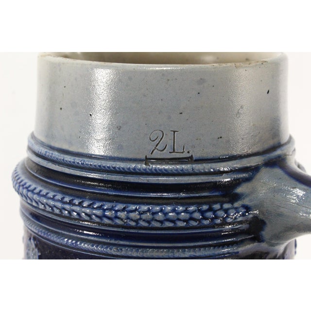1880's Blue on Gray Stoneware Beer Stein 2 L Westerwald, Germany For Sale - Image 9 of 18