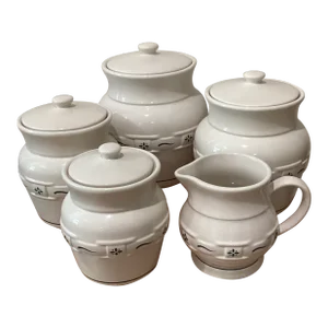 Mid 20th Century Retired Longaberger Pottery Original Woven Traditions Heritage Collection Set- 5 Pieces