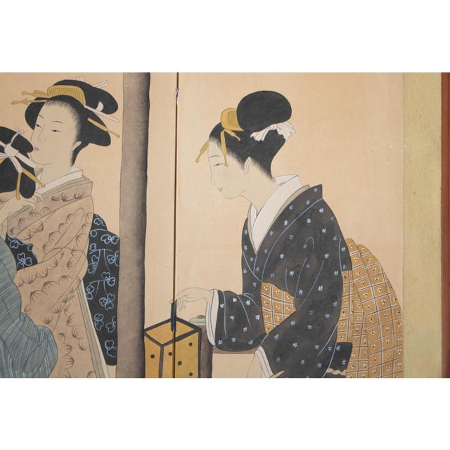 1960s Shōwa Era Japanese Ukiyo-E Style Byobu Screen "Young Beauties" For Sale - Image 4 of 12