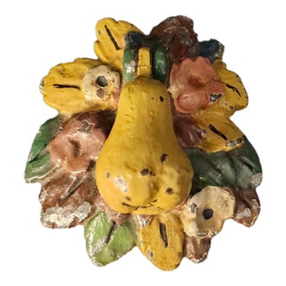 Antique Hubley Cast Iron Pear Floral Door Knocker Original Polychrome Paint C1920 For Sale