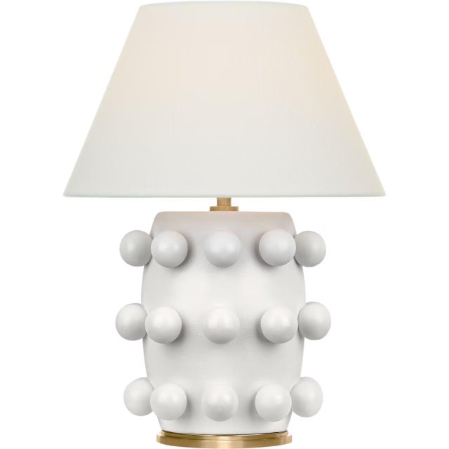 Transitional Kelly Wearstler by Visual Comfort Signature Linden Small 14" Cordless Table Lamp in Plaster White with Linen Shade For Sale - Image 3 of 3