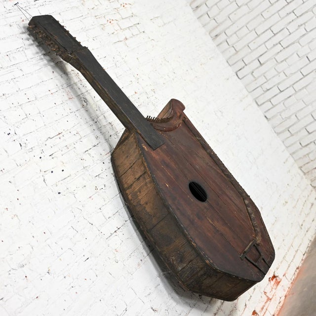 1850-1950 Folk Art Rustic Wood Guitar Harp Decorative Wall Hanging or Sculpture For Sale - Image 4 of 12