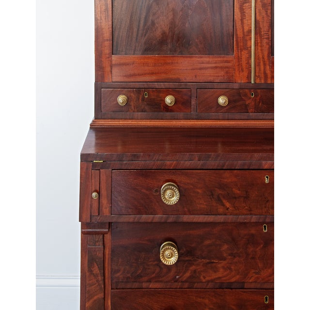 American Classical Empire Figured Mahogany Secretary Bookcase, Circa 1840–1850 For Sale - Image 4 of 5