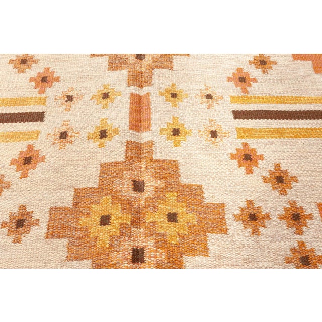 Vintage Swedish Flat-Weave Rug by Mary Sanberg, Signed MS Size: 5'5" × 8'3" (165 × 251 cm) A striking example of mid-...