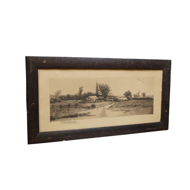 Realism Antique John Hill Millspaugh Farm Farmhouse Panoramic Landscape Etching 21" For Sale - Image 3 of 10
