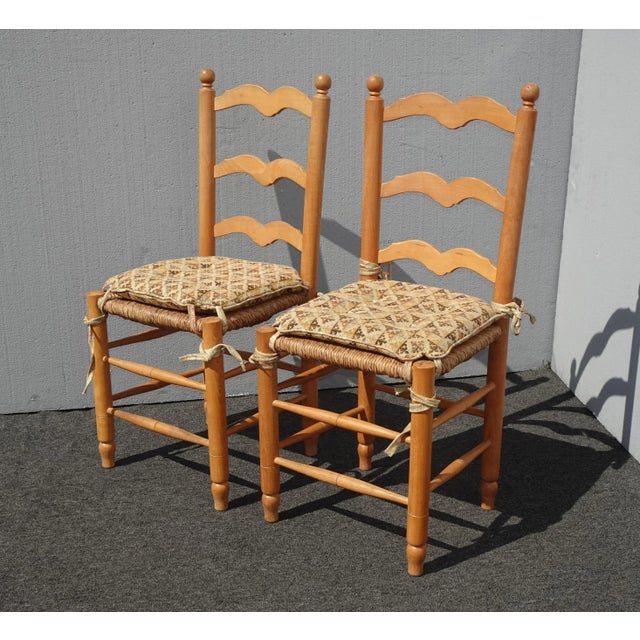 French Country Pair of Vintage French Country Rush Tan Side Chairs W Cushions For Sale - Image 3 of 13
