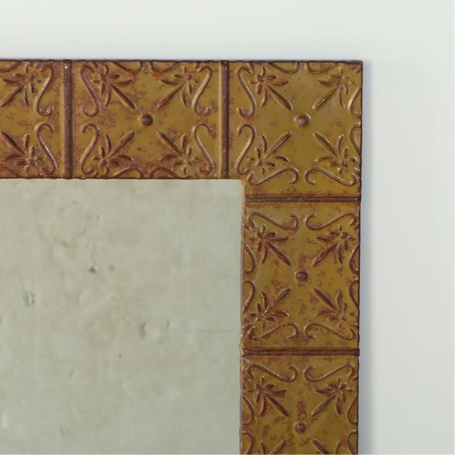 Large Tin Framed Wall Mirror Crafted From Old Ceiling Tiles For Sale - Image 4 of 8