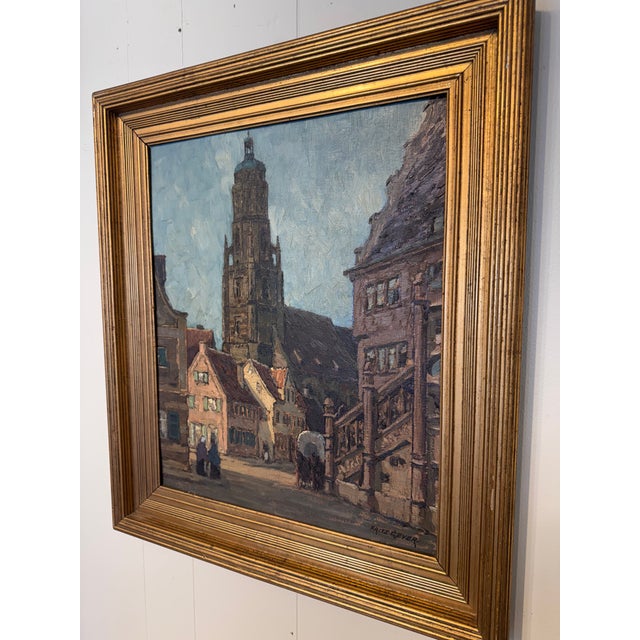 Blue 20th Century Oil on Board "The Daniel Tower" For Sale - Image 8 of 9