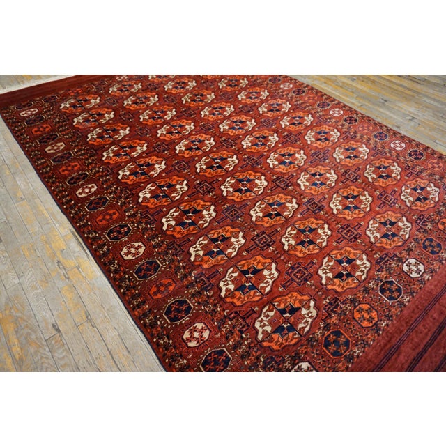 Mid 19th Century Brilliant Red and Blue Color With Geometric Design Antique Turkmen Tekke Rug For Sale - Image 5 of 11