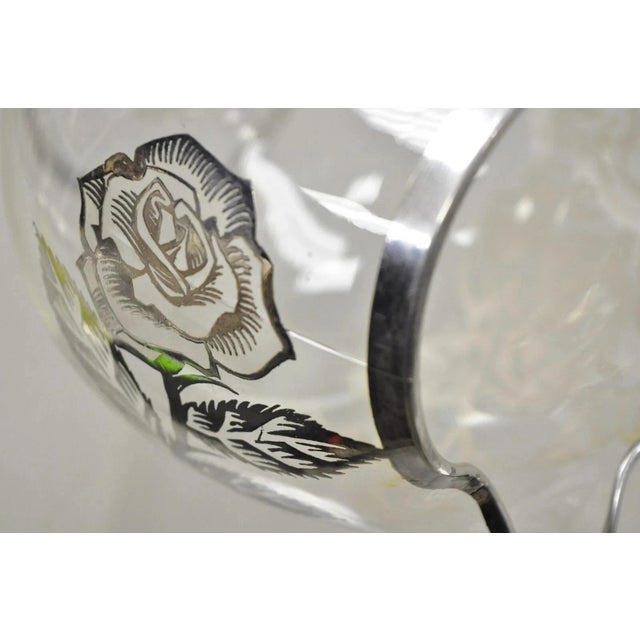 Vintage Art Nouveau Floral Sterling Silver Overlay Glass Footed Water Pitcher For Sale In Philadelphia - Image 6 of 12
