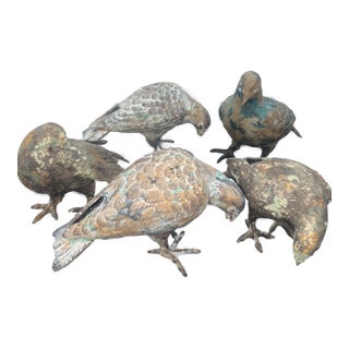 Set of 5 Metal Pigeons in Heavy Metal Possibly Bronze For Sale