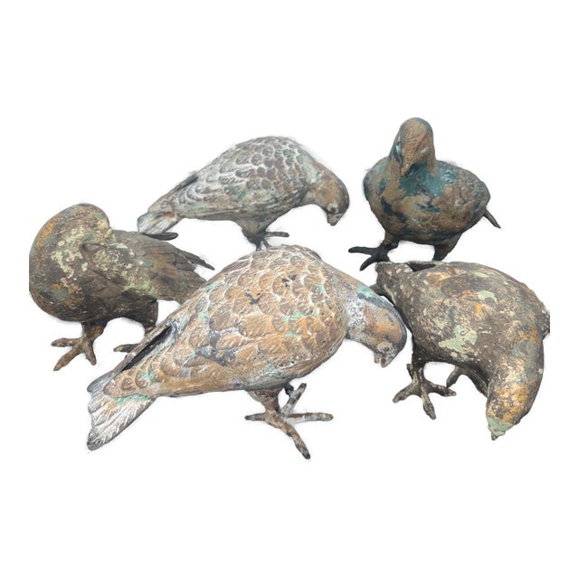 Set of 5 Metal Pigeons in Heavy Metal Possibly Bronze For Sale