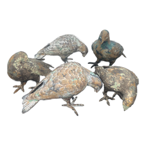 Set of 5 Metal Pigeons in Heavy Metal Possibly Bronze