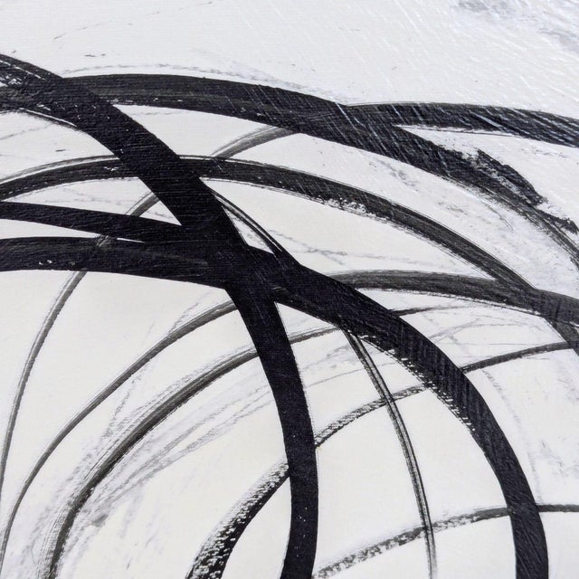 Modern Modern Abstract Black and White Swirl Framed Painting For Sale - Image 3 of 5
