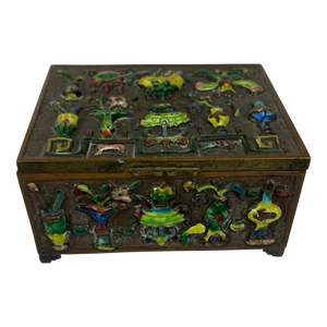Early 20th Century Raised Enamel Metal Chinese Tobacco Box