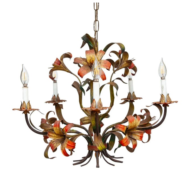 Mid Century Modern, Italian Tolle Lilly 5 Light Chandelier.